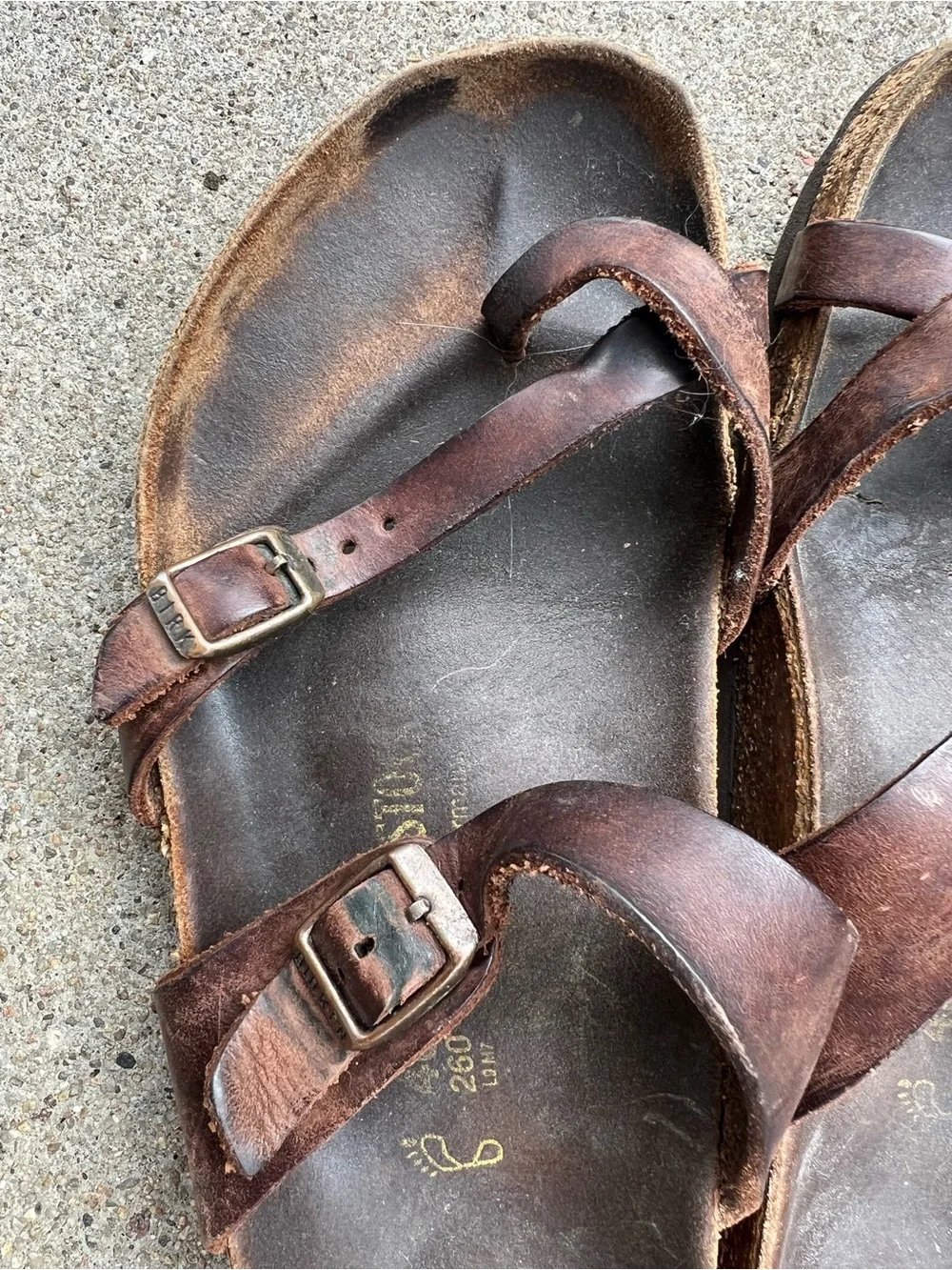 Birkenstocks Brown Leather Slide Sandals with Adjustable Buckles